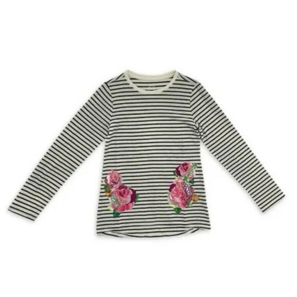 Wonder Nation Other - Wonder Nation Black Striped Sequin Rose Long Sleeve Tee